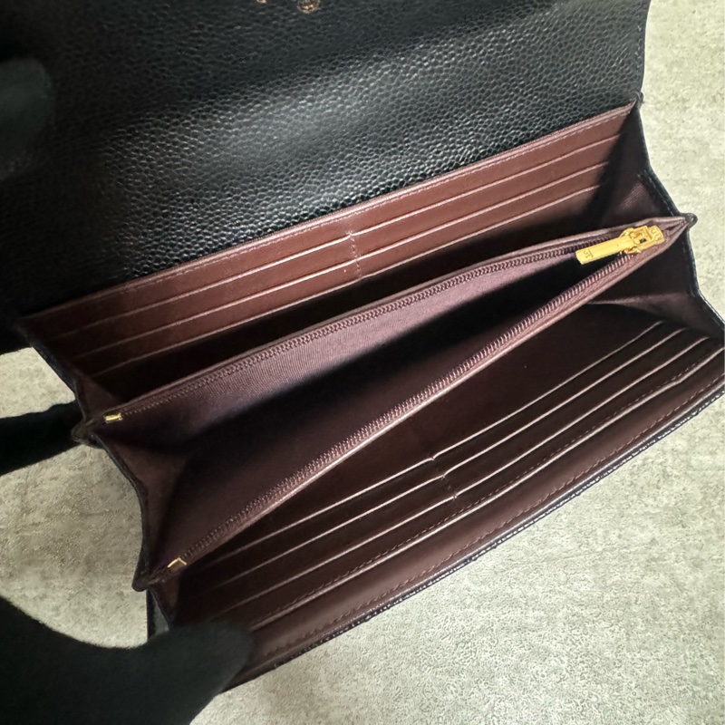 正品 Chanel cf款經典長夾黑金荔枝皮-12