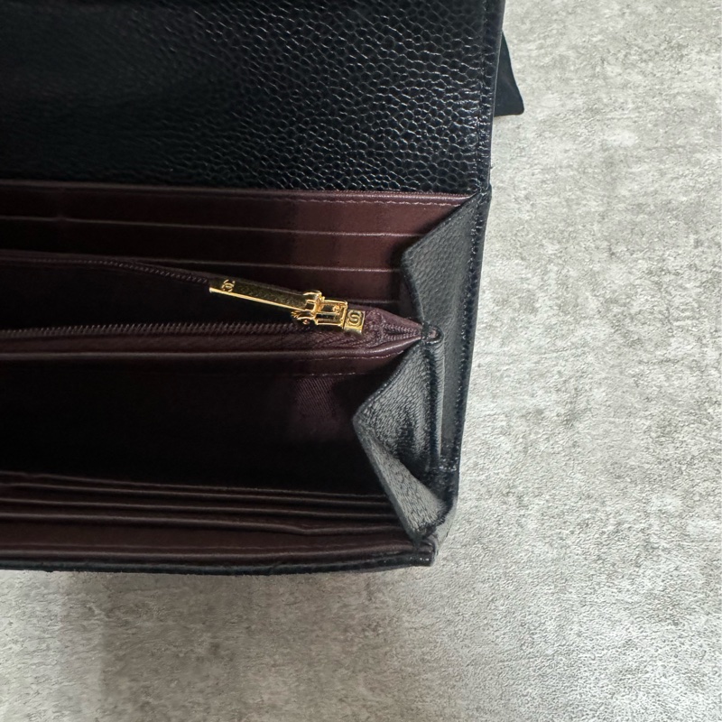 正品 Chanel cf款經典長夾黑金荔枝皮-13
