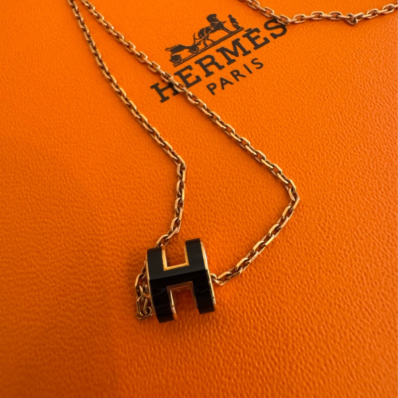 Hermes 黑色玫瑰金popmini項鍊-0