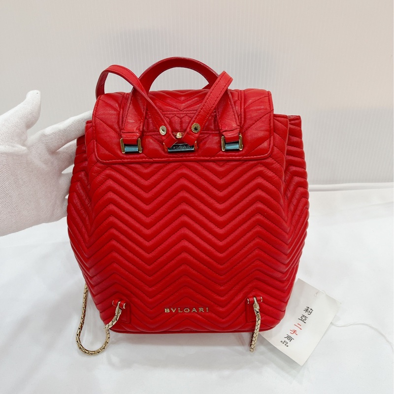 莉亞精品♡ BVLGARI 寶格麗後背包 紅色 二手美包-3