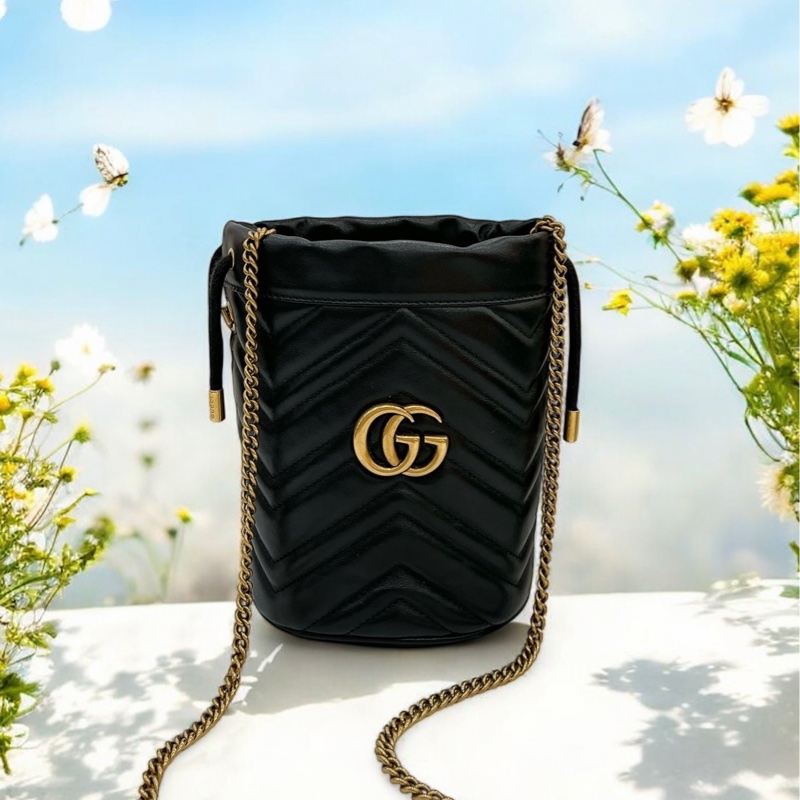 莉亞精品♡ Gucci 馬夢水桶 黑金 二手美包-0