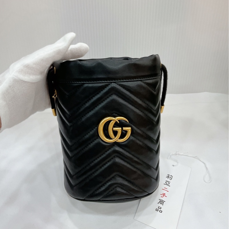莉亞精品♡ Gucci 馬夢水桶 黑金 二手美包-2
