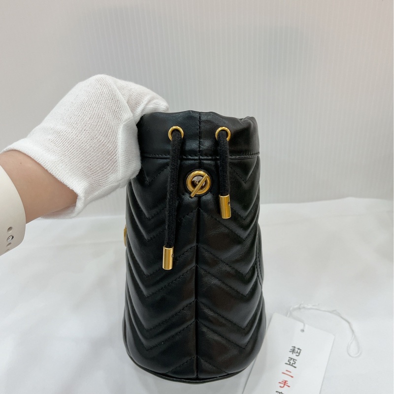 莉亞精品♡ Gucci 馬夢水桶 黑金 二手美包-4