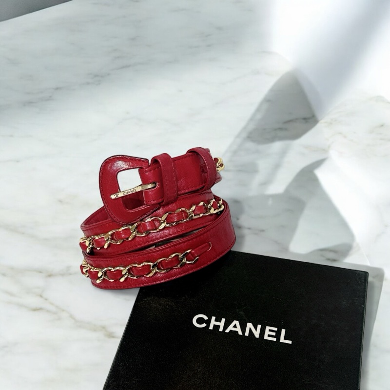莉亞精品♡ Chanel 紅皮穿鍊皮帶#70 二手美品-0
