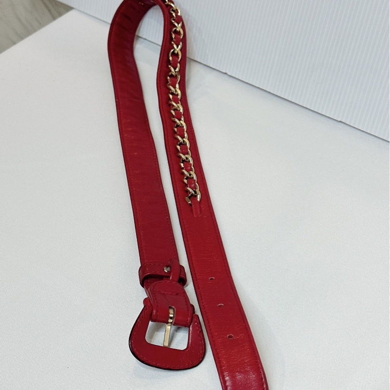 莉亞精品♡ Chanel 紅皮穿鍊皮帶#70 二手美品-2