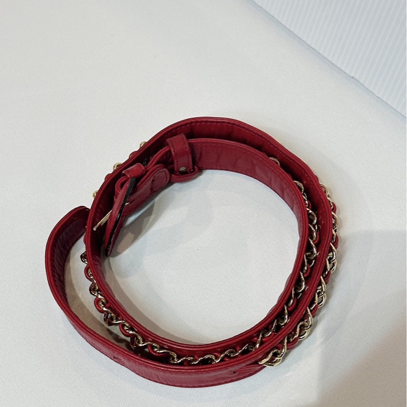 莉亞精品♡ Chanel 紅皮穿鍊皮帶#70 二手美品-3