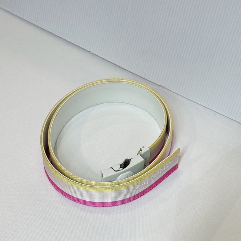 莉亞精品♡ Chanel 白山茶花粉黃皮帶#90 二手美品-3