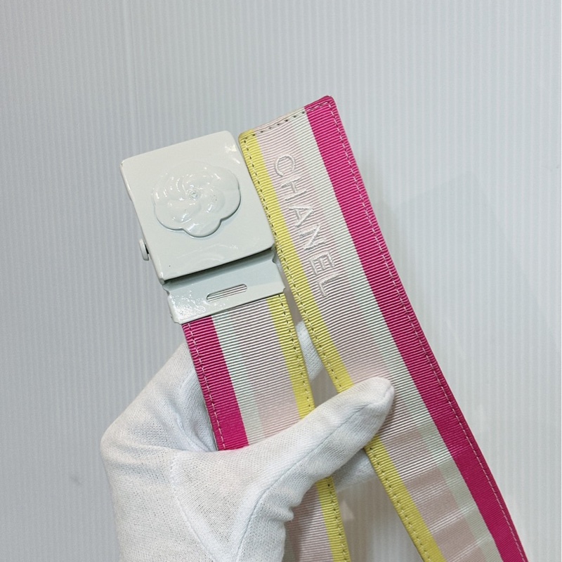 莉亞精品♡ Chanel 白山茶花粉黃皮帶#90 二手美品-5