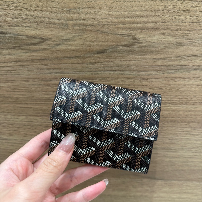 Goyard咖PVC拼內黑黃牛皮Marighy Wallet銀釦零錢短夾-0