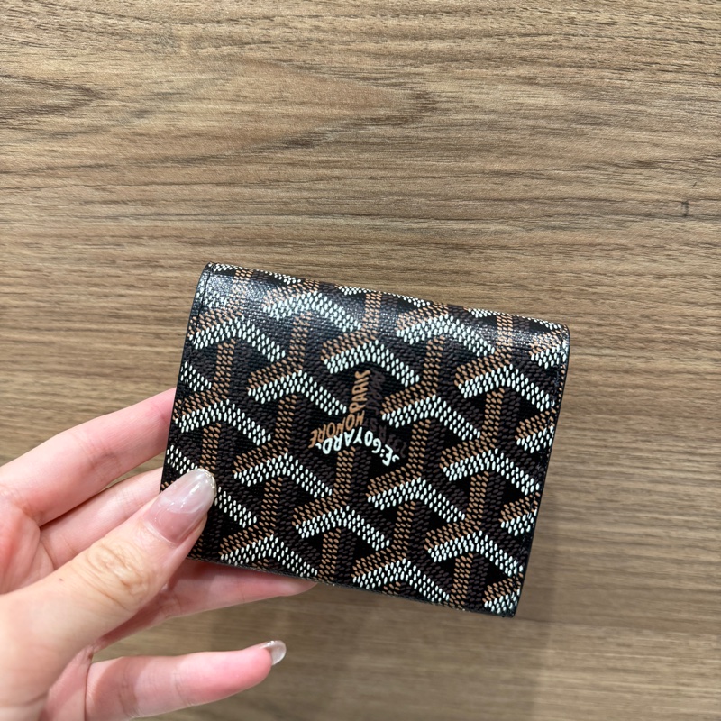 Goyard咖PVC拼內黑黃牛皮Marighy Wallet銀釦零錢短夾-1