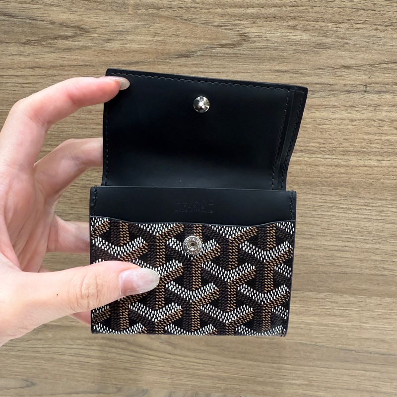 Goyard咖PVC拼內黑黃牛皮Marighy Wallet銀釦零錢短夾-2