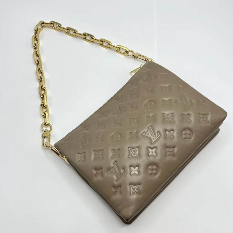 LV Coussin PM灰褐色老花肩背斜背包 芯片款 26.5*20*12 99新配件盒子塵袋-2