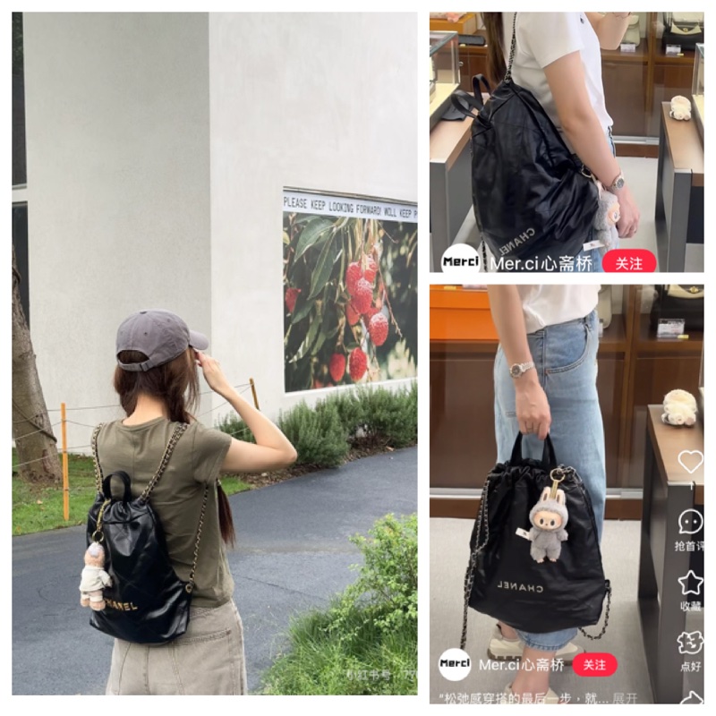 Chanel 22黑銀中號後背包-7