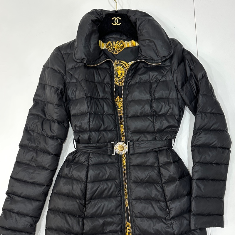 GIANNI VERSACE 黑色 黃 長版 雙面穿 鵝絨 羽絨外套 輕羽絨 風衣外套 長版風衣 長大衣-7