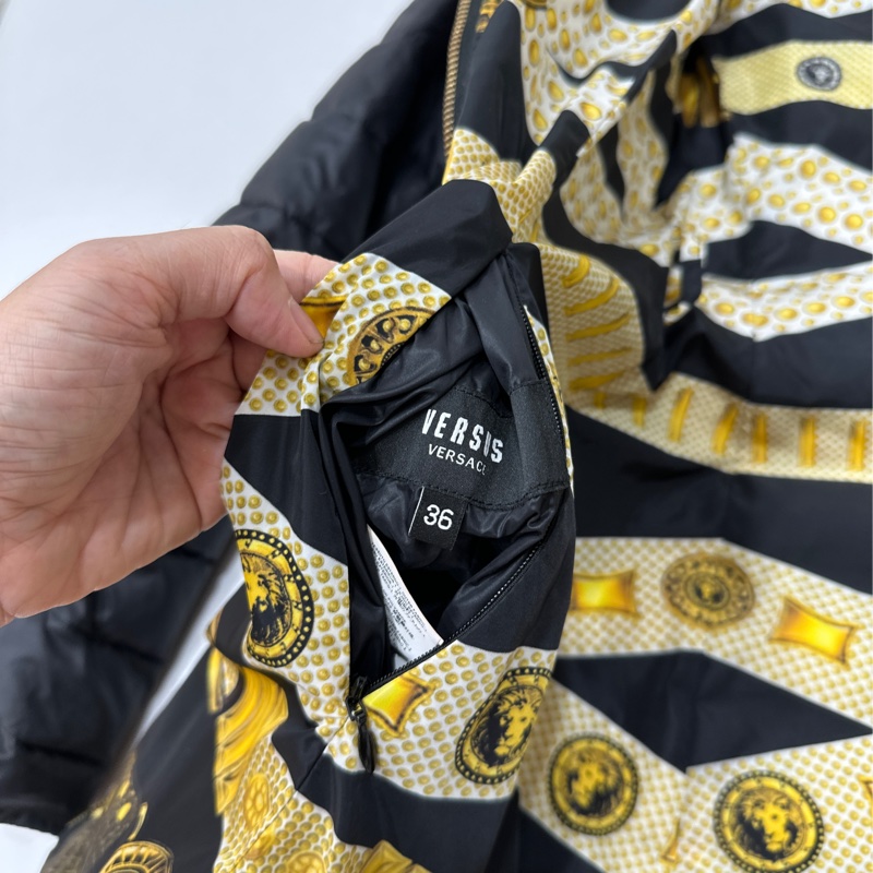 GIANNI VERSACE 黑色 黃 長版 雙面穿 鵝絨 羽絨外套 輕羽絨 風衣外套 長版風衣 長大衣-11