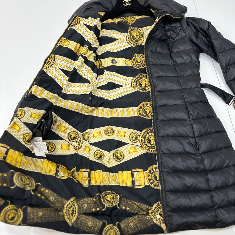GIANNI VERSACE 黑色 黃 長版 雙面穿 鵝絨 羽絨外套 輕羽絨 風衣外套 長版風衣 長大衣-16
