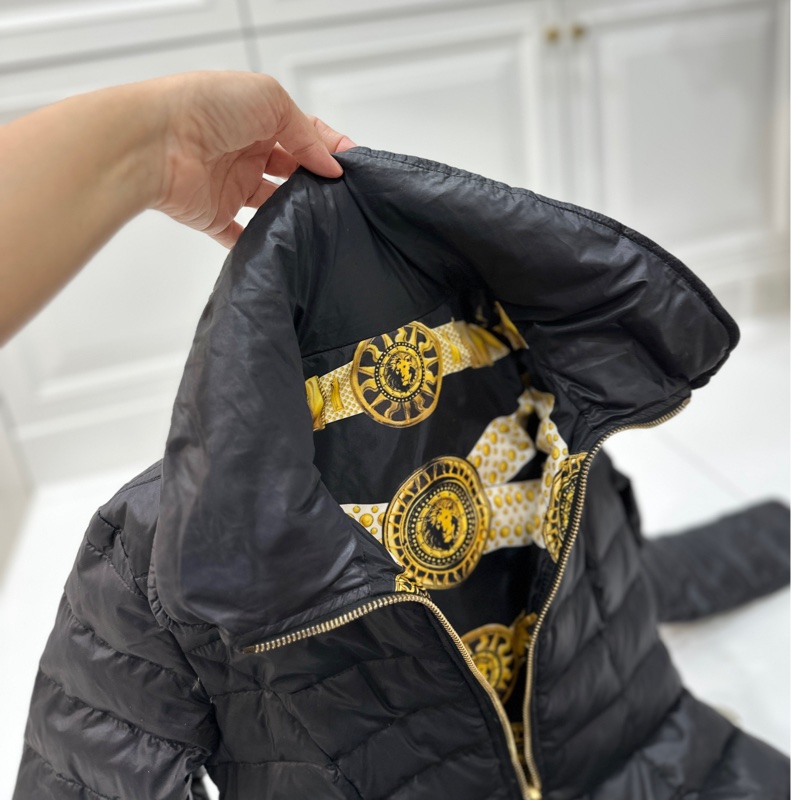 GIANNI VERSACE 黑色 黃 長版 雙面穿 鵝絨 羽絨外套 輕羽絨 風衣外套 長版風衣 長大衣-18