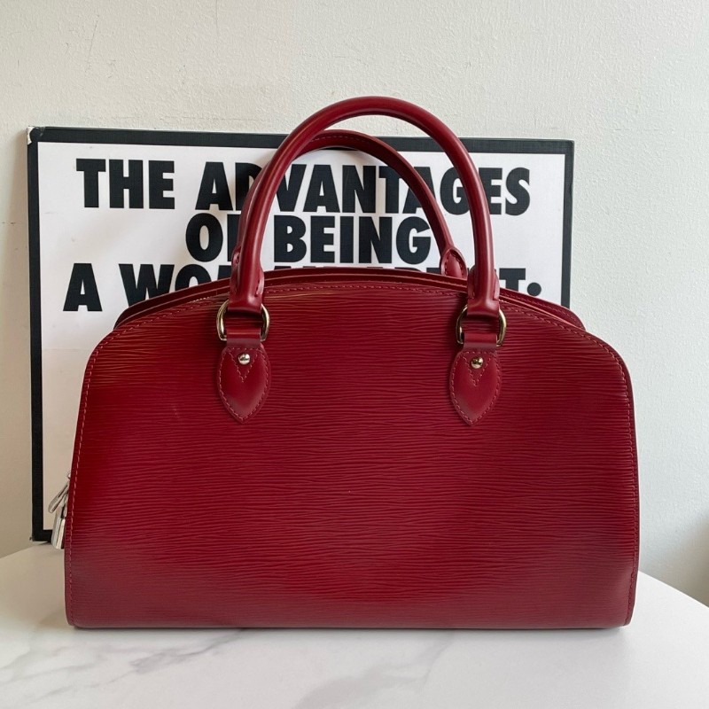 LV Louis Vuitton pont neuf PM紅色Epi水波纹保齡球包手提包女式包-0
