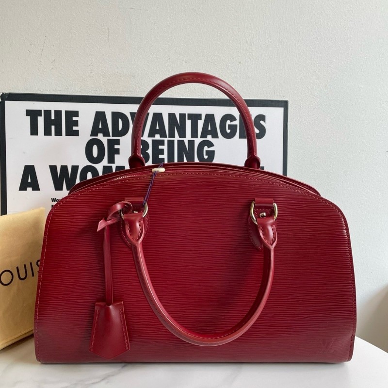 LV Louis Vuitton pont neuf PM紅色Epi水波纹保齡球包手提包女式包-1