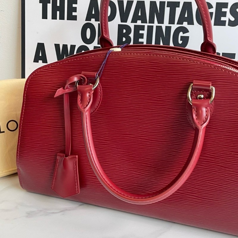 LV Louis Vuitton pont neuf PM紅色Epi水波纹保齡球包手提包女式包-2