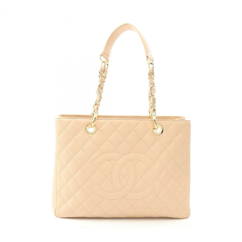 CHANEL Matelasse Grand Shopping GST 粒面小牛皮托特包,米色,女款,A50995-0
