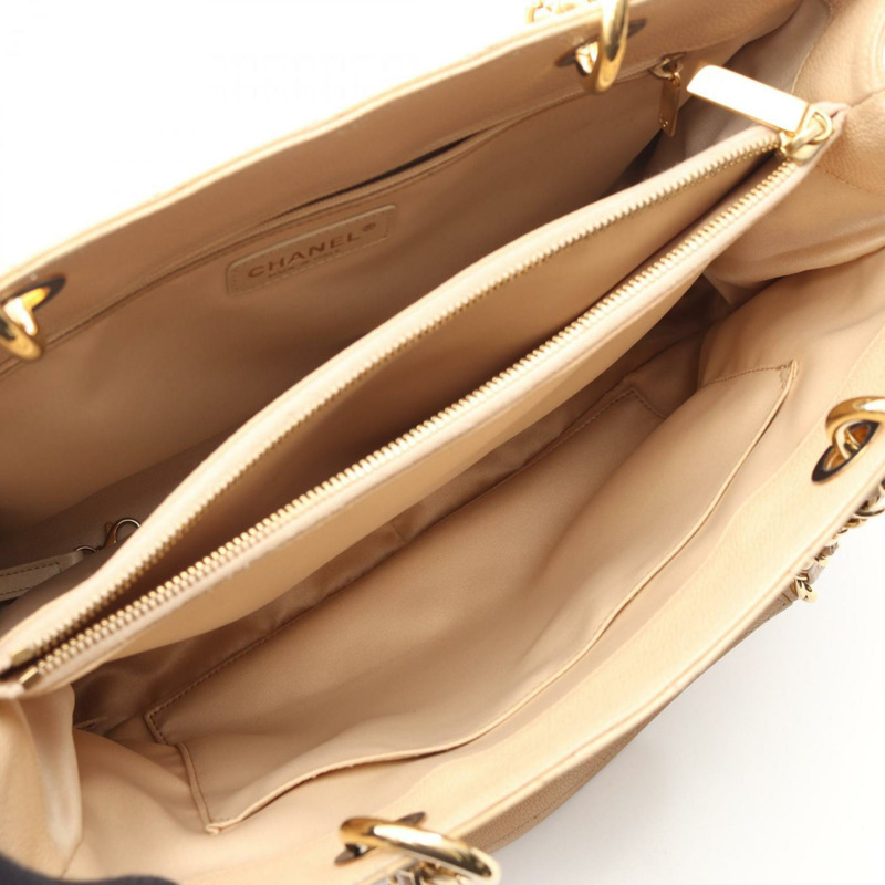 CHANEL Matelasse Grand Shopping GST 粒面小牛皮托特包,米色,女款,A50995-2