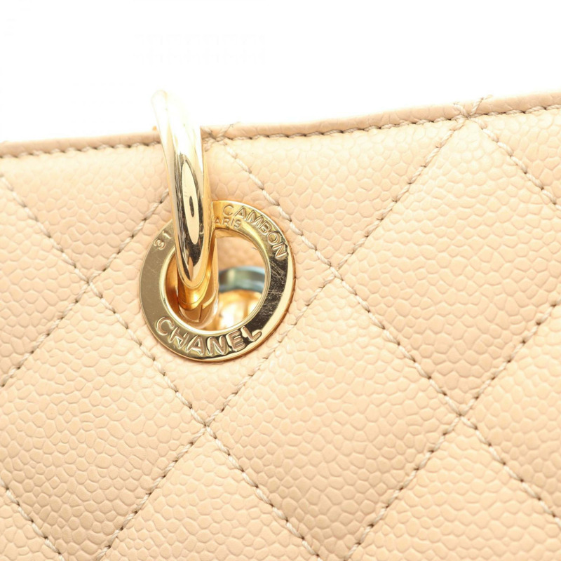 CHANEL Matelasse Grand Shopping GST 粒面小牛皮托特包,米色,女款,A50995-7