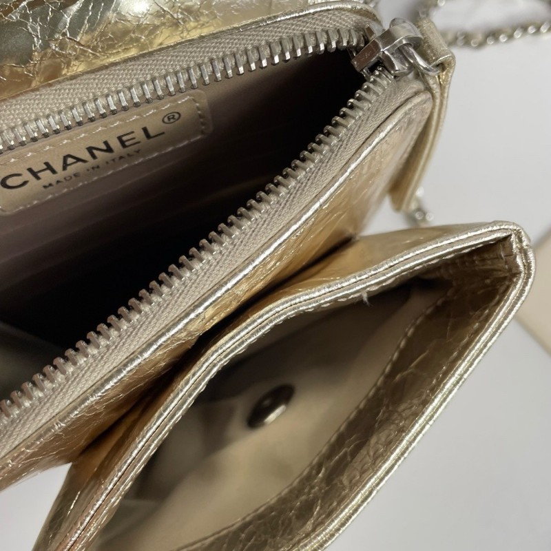 CHANEL 香奈兒 香檳金色爆裂菱格紋mini鏈條包 斜背包-7