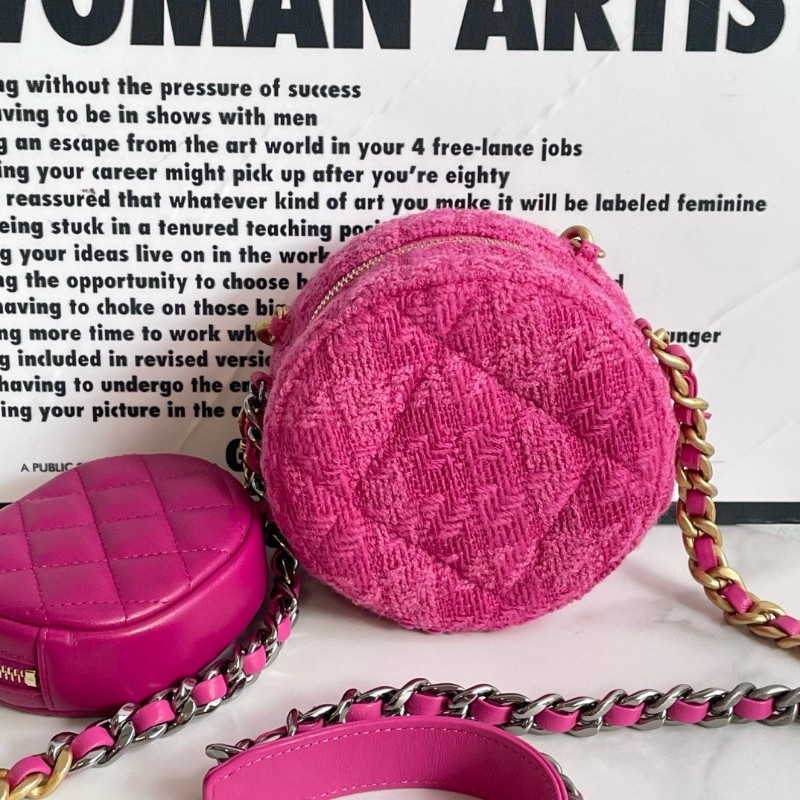 CHANEL 香奈兒 圓餅字母包 玫粉色 絲絨材質圓餅包 搭配牛皮小零錢包 斜背包-1