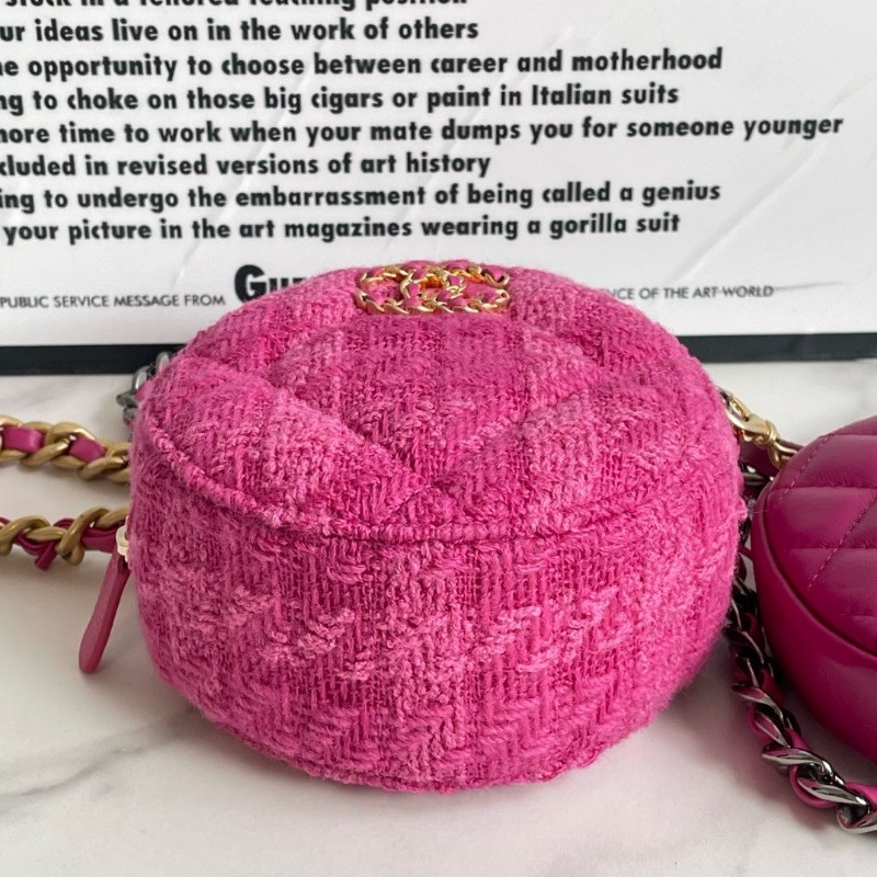 CHANEL 香奈兒 圓餅字母包 玫粉色 絲絨材質圓餅包 搭配牛皮小零錢包 斜背包-2