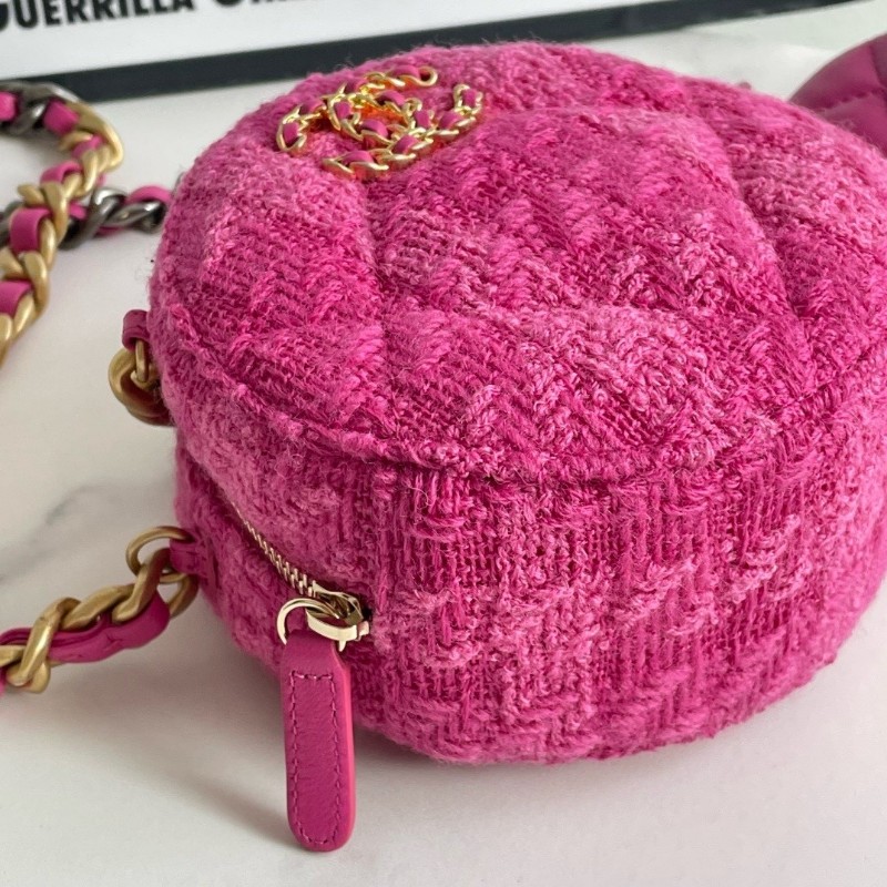 CHANEL 香奈兒 圓餅字母包 玫粉色 絲絨材質圓餅包 搭配牛皮小零錢包 斜背包-4