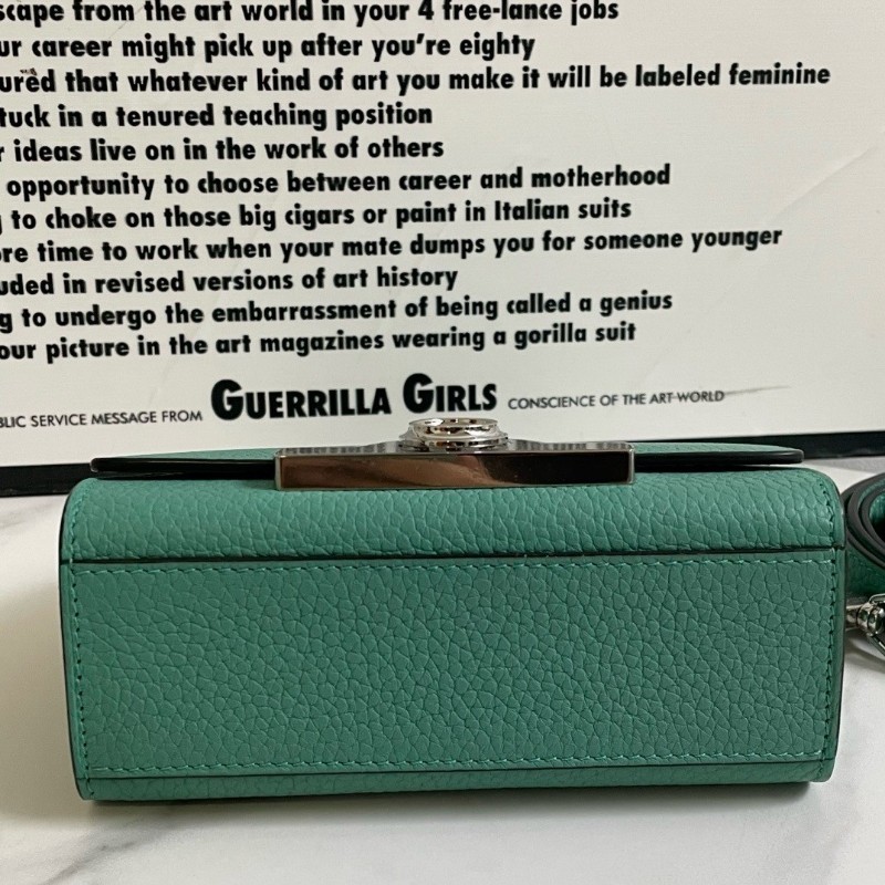 Moynat 莫奈 Rejane 女士手提包斜挎包 mini Taurillon Blush牛皮 湖水綠色 銀色鎖扣 手提包肩背包-3