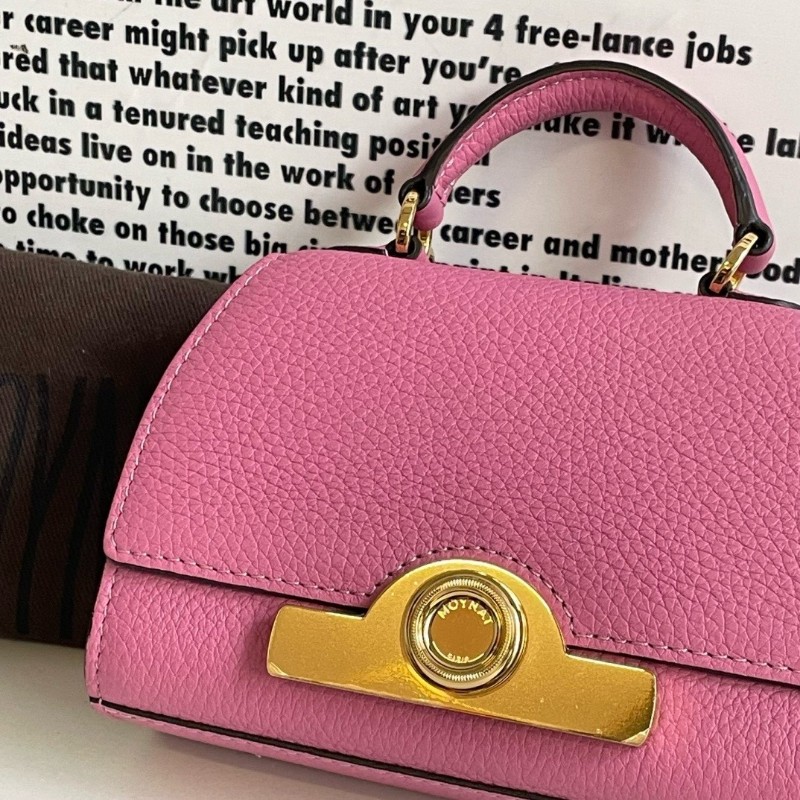 Moynat 莫奈 Rejane 女士手提包斜挎包 mini Taurillon Blush牛皮 玫瑰粉色 金色鎖扣 手提包肩背包-3