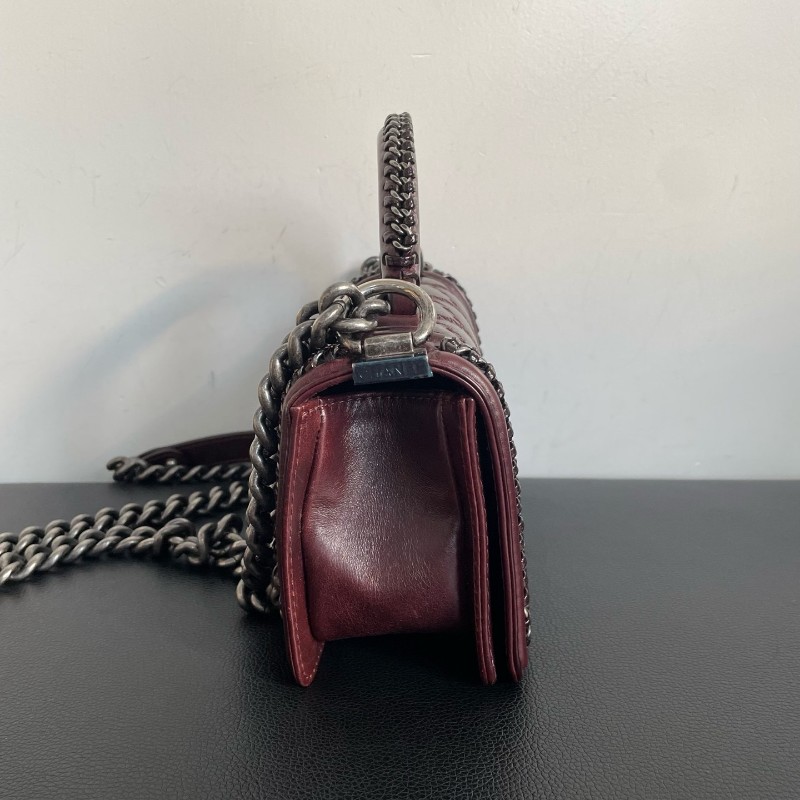 Chanel 酒紅手柄Leboy 手提包 肩背包 21開 底長約20.5cm-3