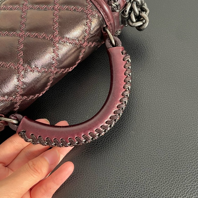 Chanel 酒紅手柄Leboy 手提包 肩背包 21開 底長約20.5cm-8