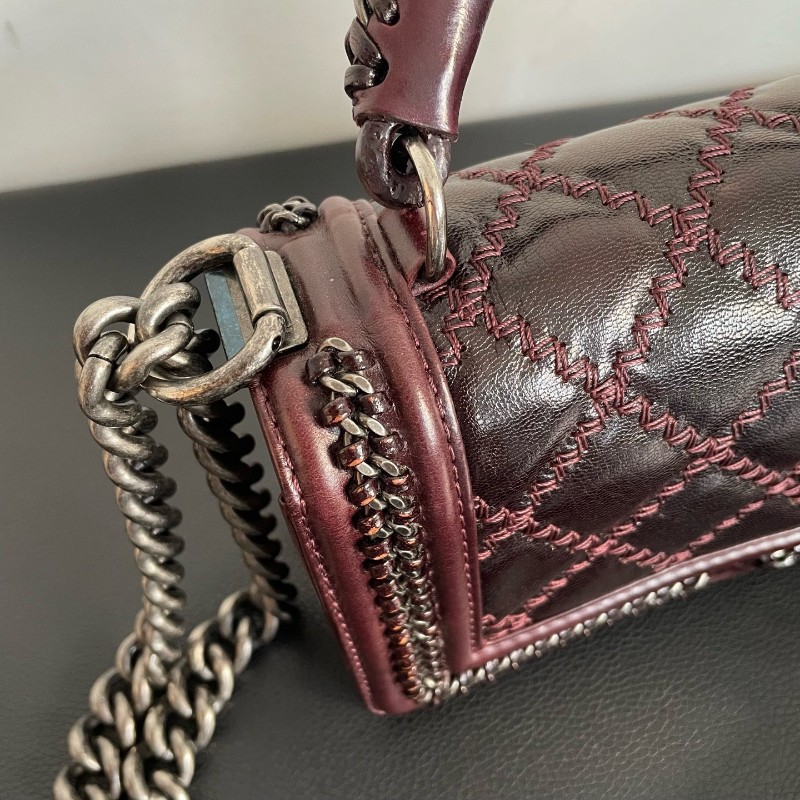 Chanel 酒紅手柄Leboy 手提包 肩背包 21開 底長約20.5cm-9