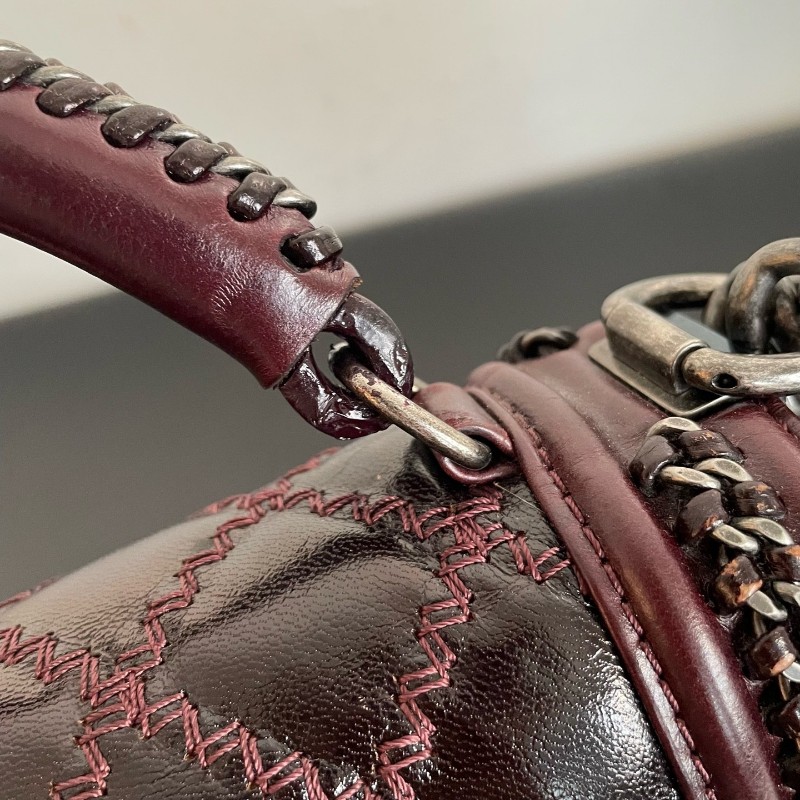 Chanel 酒紅手柄Leboy 手提包 肩背包 21開 底長約20.5cm-10