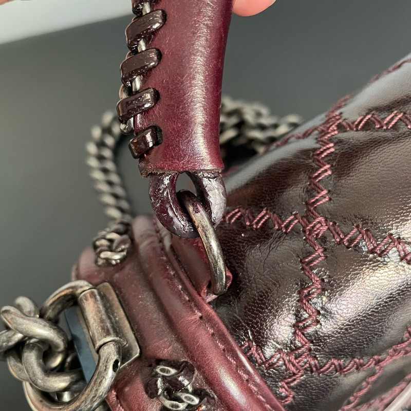 Chanel 酒紅手柄Leboy 手提包 肩背包 21開 底長約20.5cm-12