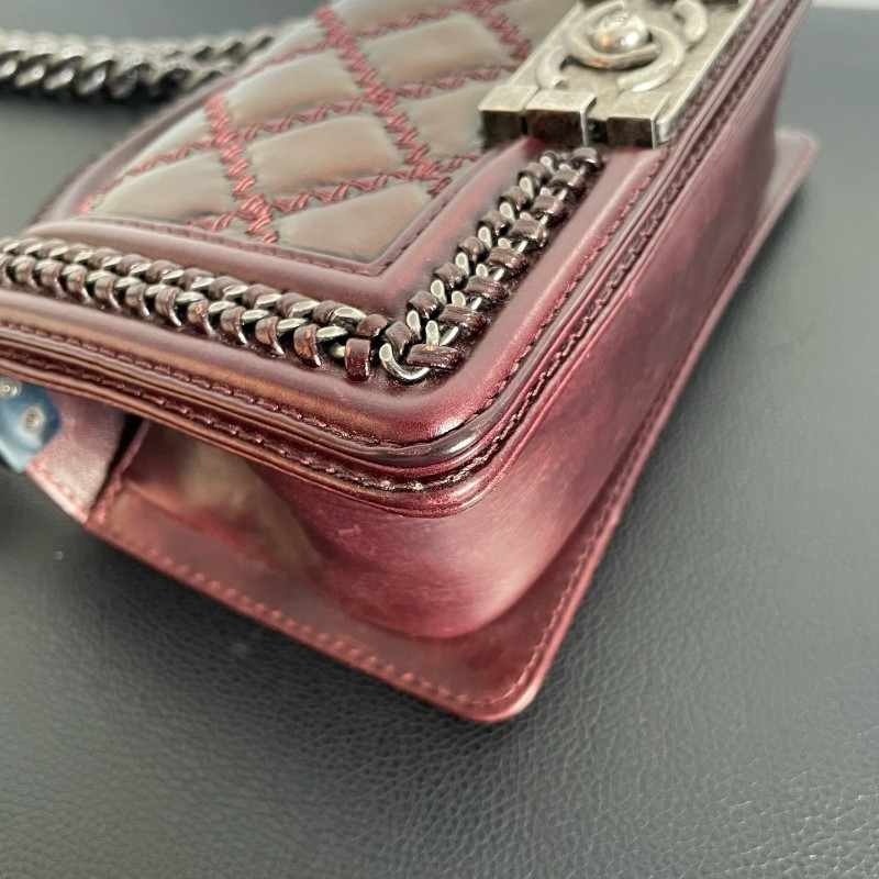 Chanel 酒紅手柄Leboy 手提包 肩背包 21開 底長約20.5cm-15