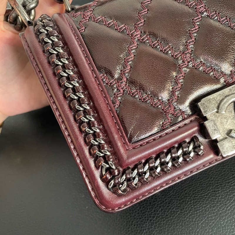 Chanel 酒紅手柄Leboy 手提包 肩背包 21開 底長約20.5cm-18