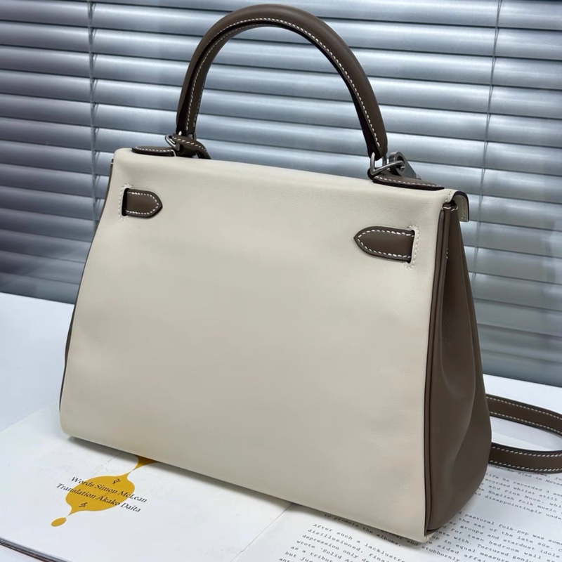 Hermes kelly25 so 大象灰拼奶昔白 拉絲銀扣 D刻-1