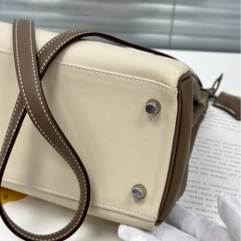Hermes kelly25 so 大象灰拼奶昔白 拉絲銀扣 D刻-2