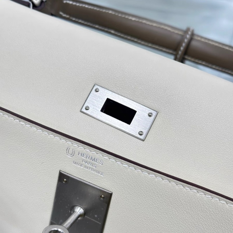 Hermes kelly25 so 大象灰拼奶昔白 拉絲銀扣 D刻-8