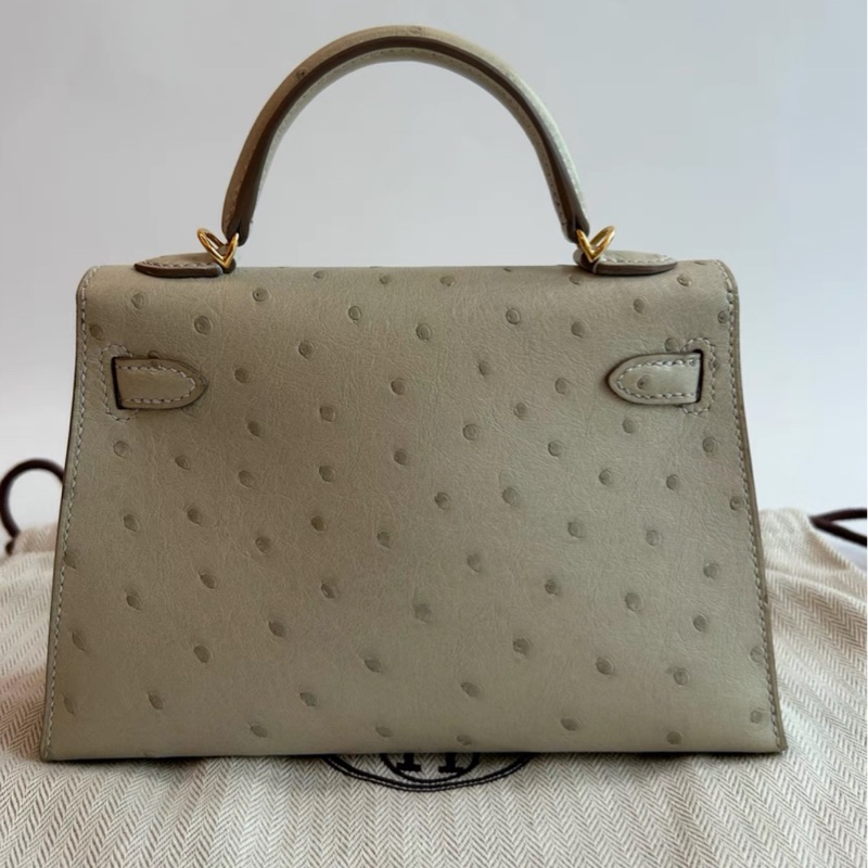 愛馬仕Mini Kelly  二代珍珠灰金扣 鴕鳥皮 U刻-2