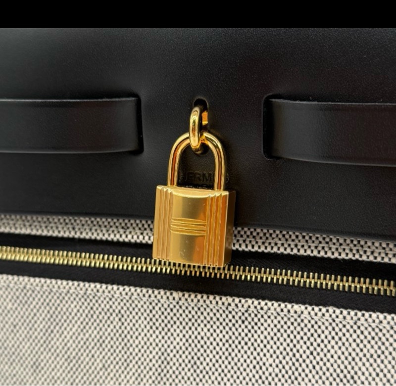 愛馬仕HERMES HERBAG31黑白金釦手提包肩背包稀有熊貓配色手提包肩背包-5