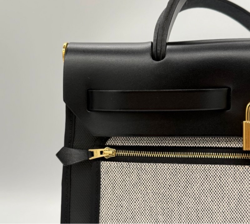 愛馬仕HERMES HERBAG31黑白金釦手提包肩背包稀有熊貓配色手提包肩背包-9