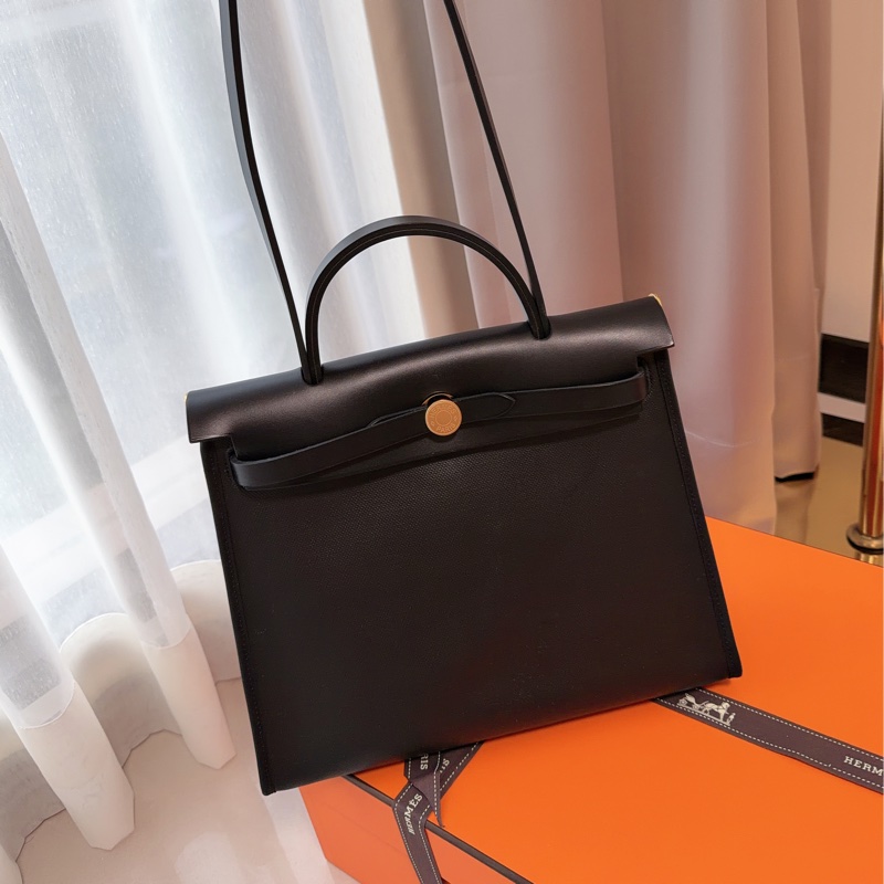 愛馬仕HERMES HERBAG31最美黑金釦手提包肩背包稀有熊貓配色手提包肩背包-7