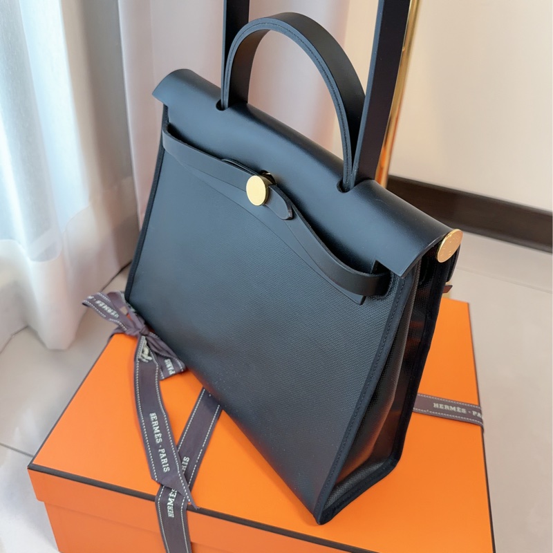 愛馬仕HERMES HERBAG31最美黑金釦手提包肩背包稀有熊貓配色手提包肩背包-8