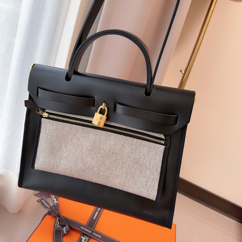 愛馬仕HERMES HERBAG31最美黑金釦手提包肩背包稀有熊貓配色手提包肩背包-13