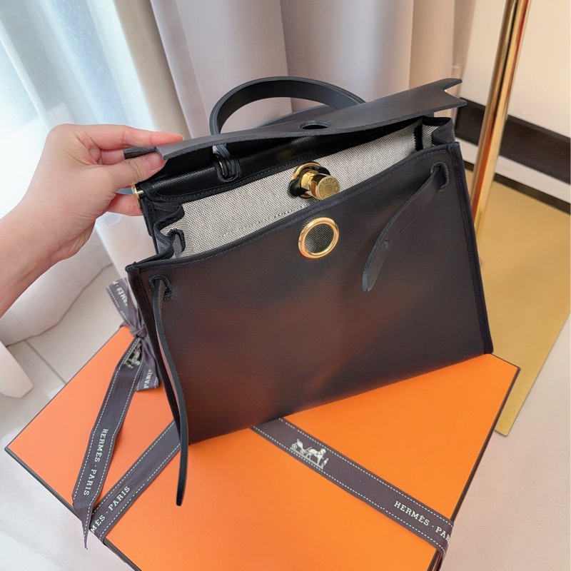 愛馬仕HERMES HERBAG31最美黑金釦手提包肩背包稀有熊貓配色手提包肩背包-14